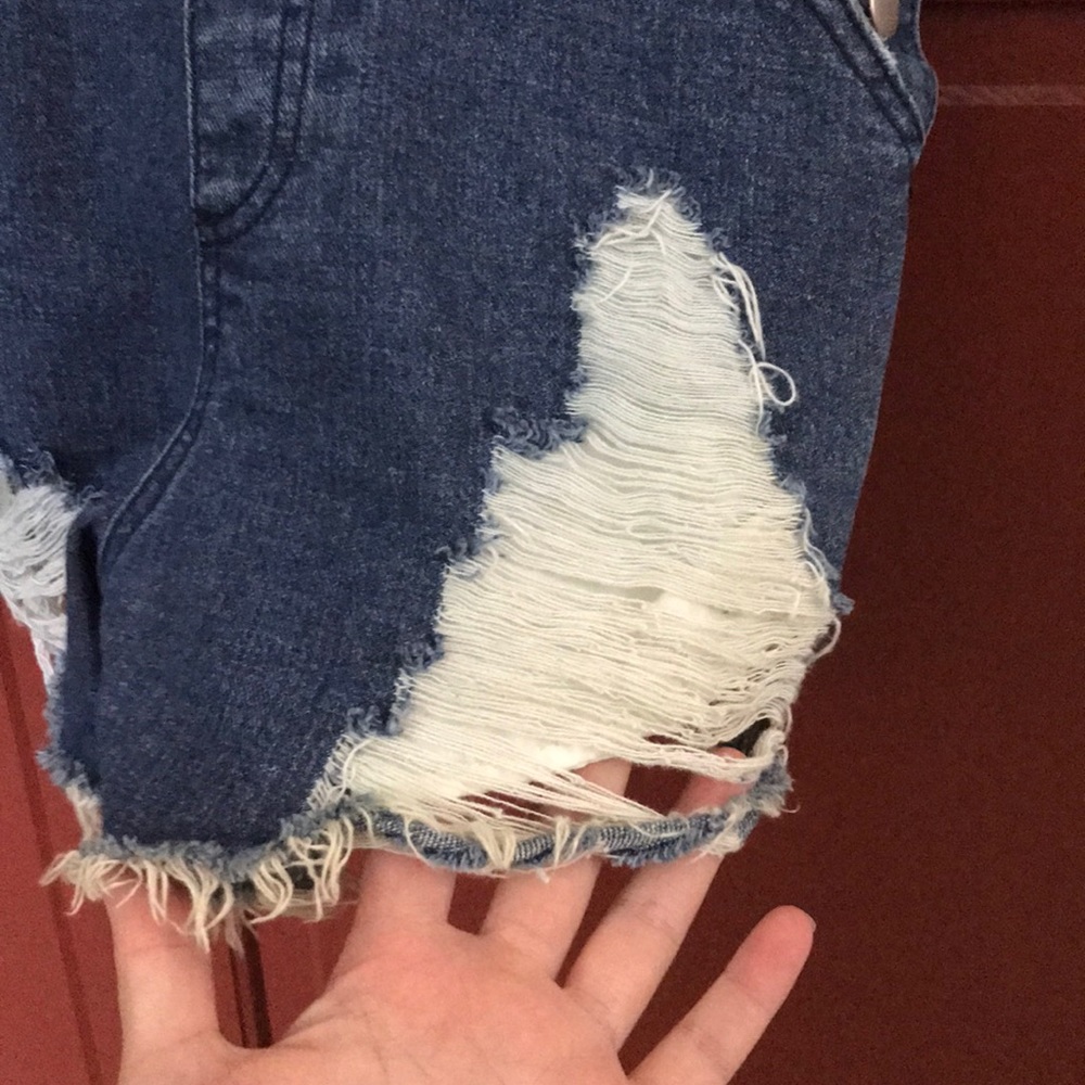 Distressed Short Denim Overalls - Picture 3 of 4